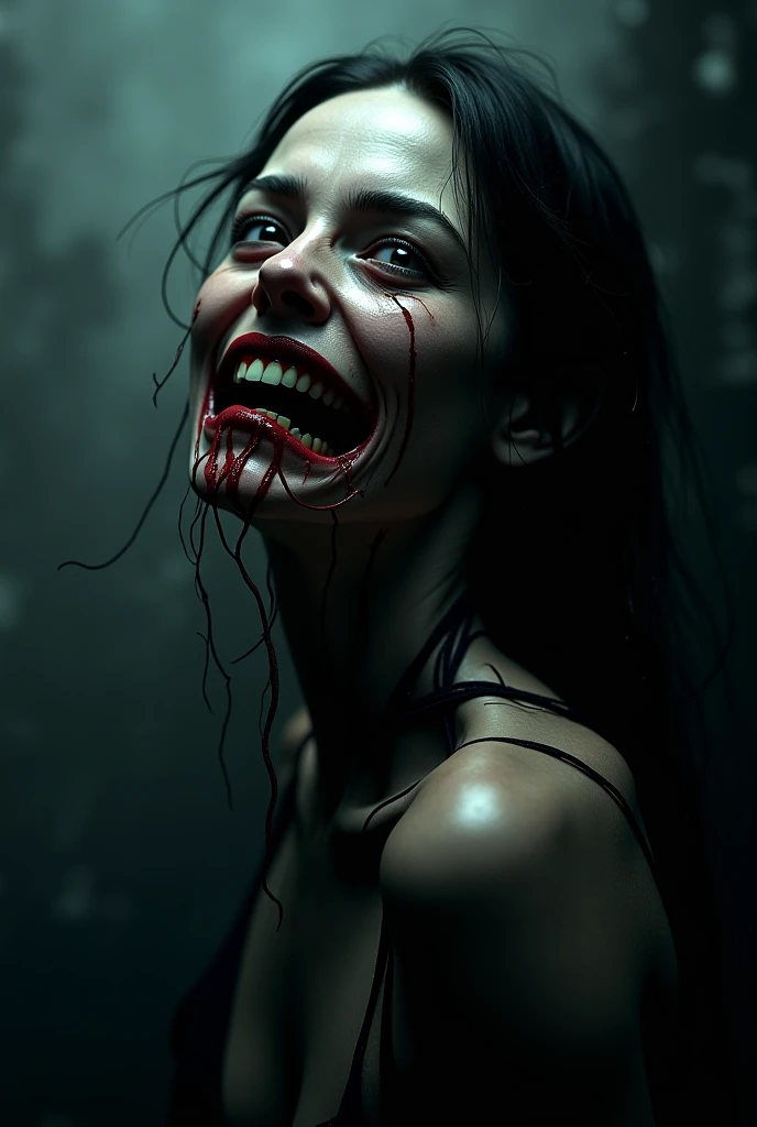 Scary angry women with scary scars and stitches on face