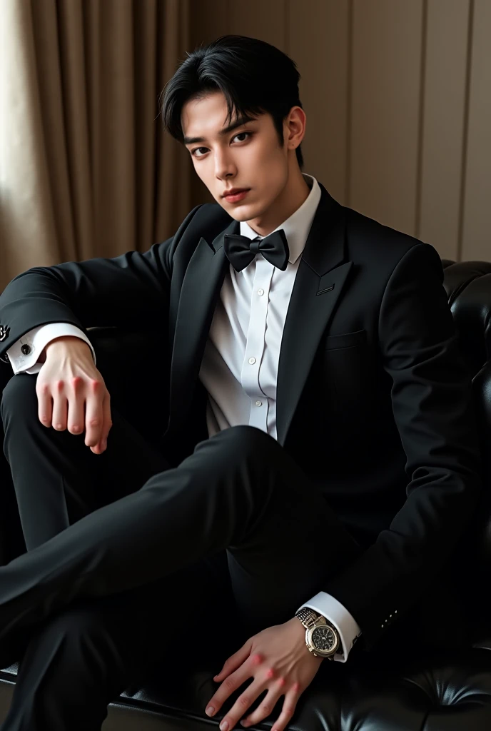 ((masterpiece)), ((best quality:1.2)), High Resolution, 8k, (ultra_realistic:1.3), (photorealistic:1.4), (instagram model, handsome:1.2), sharp focus, a portrait shot of (tedpullinbp), model pose, wearing a sexy open tuxedo, rich interior of a mansion, dinner gala, sexy , nsfw , eroticism , full length shot(fls) , bare thighs , wide hips , wearing sexy micro thong