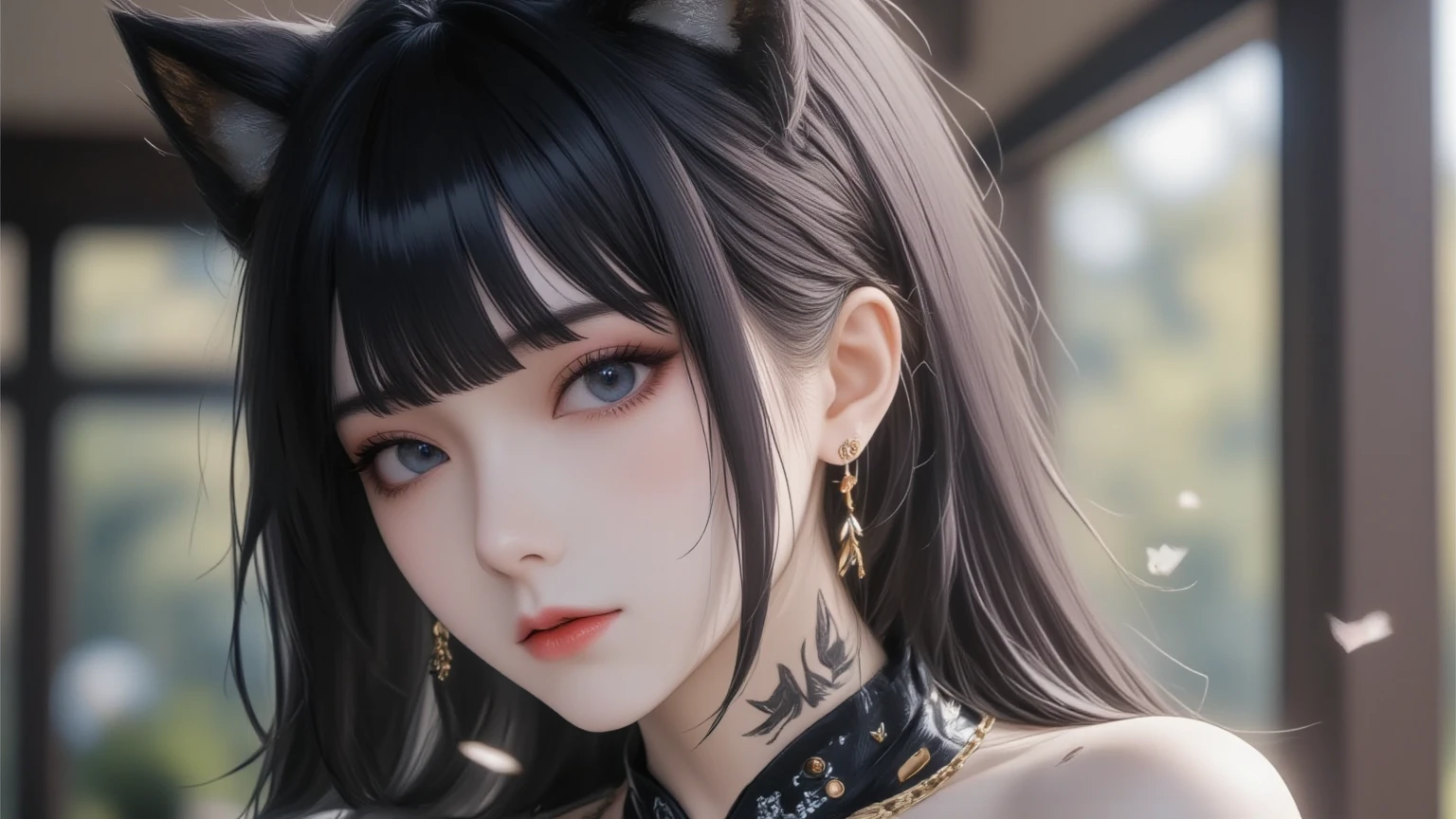 woman with cat ears and black dress, attractive cat girl, girl with cat ears, beautiful young catgirl, 3d rendered character art 8 K, cat girl, Woman with cat ears, artwork in the style of guweiz, photorealistic anime girl render, white cat girl, fanart best artstation, DeviantArt ArtStation CGSCOSIETY