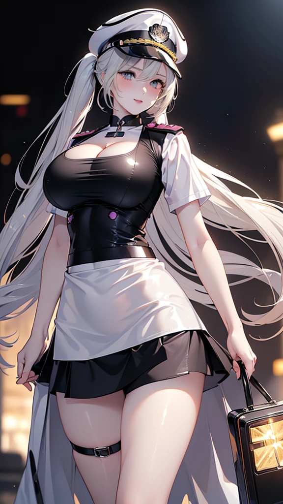 dress, pink eyes, silver hair, cat ears, sexy
