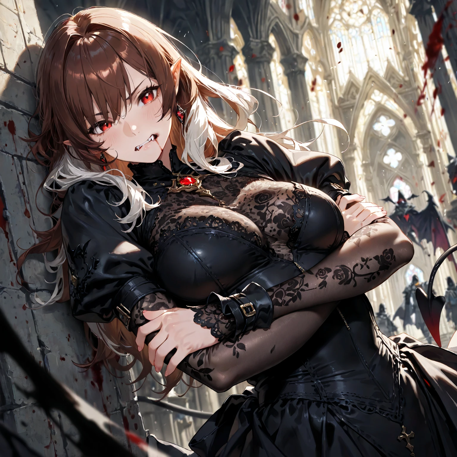 Delicate features,gothic ribbon headband , Eyelids wide open, The trend is all,Crazy Smile, Open your mouth wide, 口を開けてteethをむき出しにする,獣のような鋭いteeth, Wide lips, very wide mouth, Vermilion cheeks, Blonde, Princess Cut, Ribbon hair ornament, brooch, Shiny candy blue dress, Gold embroidery,Lolita Style, Gothic style, Facing the audience, Otaku Room, Well-built body, Nice body, Ample breasts, Thick body,Eyes Wide Open、Scary atmosphere、Distorted facial expressions、ねじれた笑face、Bloodstained、bleeding from the head,、Blood splatter、whole body、Long Hair、Long bangs、（（（Dark circles under the eyes）））、Pale skin、Feeling unwell、Pathological、邪悪な笑face、Crazy Eyes、（Grin）Dramatic makeup，Create mixed media art,Well-built,Nice body,Broad shoulders,I focus,(face),Messy Hair,Yellow Eyes,(Glowing Eyes),(Blood splatter:1.6),Red light,笑face,big 笑face,teeth,psycho 笑face,gesugao,Dark city background,darkness,night,(close),Good Eyes, 良いteeth,サディスティックな笑face,,all,Shiny skin,詳細なface,Beautiful body,whole body油まみれで光沢感がある　whole bodyから湯気が出ている　Steam like a sauna room fills the screen..　White breath from the mouth　Luxurious lace long gloves
