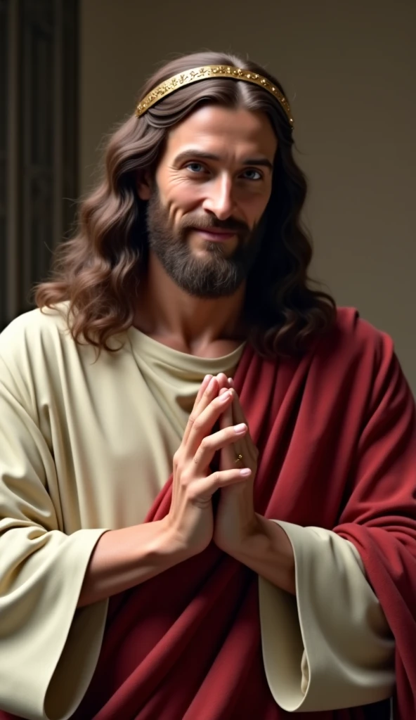 Jesus Christ, high resolution, with a smile on his face, handsome, open arms