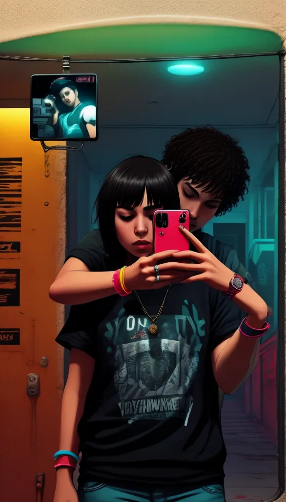 Change background cyberpunk handsome boy, cyberpunk preety girl, 8k ultra realistic face