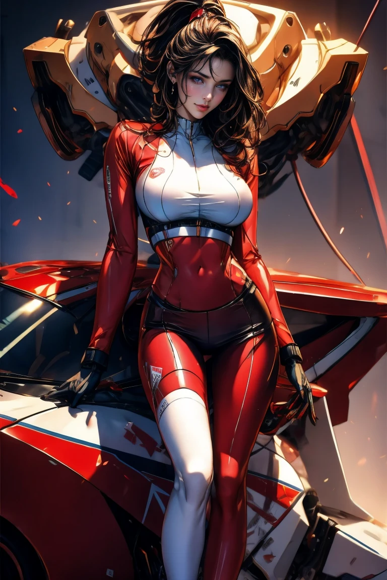 Octane Rendering,full view,8k --niji 5, (best quality, masterpiece, ultra-realistic), portrait of 1 beautiful girl, (head to toe full body image), 1girls, solo, (Bubblegum Crisis style body armor: 2.0), (Knight Saber body armor), female shape, robotic exoskeleton, sleek design, futuristic, late 90's anime style, smooth lines, powered exoskeleton, extremely stylized, deviant art, masterpiece, highly detailed, detailed eyes, expressive detailed eyes, detailed pupils, futuristic, blush, small breasts, lots of freckles, super textured detailed skin, entire body image, full body shot, Bubblegum Crash anime,
