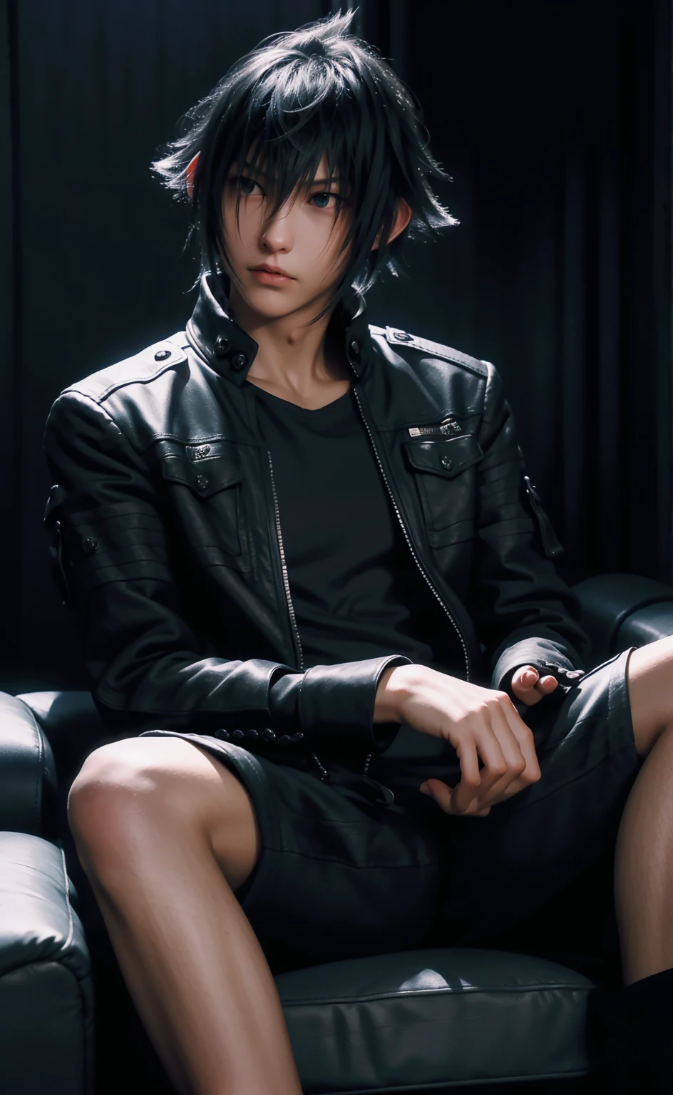 1 Caucasian white, male, young man handsome, model ((very skinny)), black yellow leather jacket, demon, incubus, short layered hair, side swept bangs, blonde hair, strip club atmosphere, night club lighting, darkness, BDSM club background, sexy, neon light letters C N T X, hunter eyes, gothic punk attire, heavy punk eyeshadow, evil, darkness, dark, full body, cinematic, render, 8k, unreal engine, realistic, masterpiece, high detail, low life, extreme detail, volumetric lighting