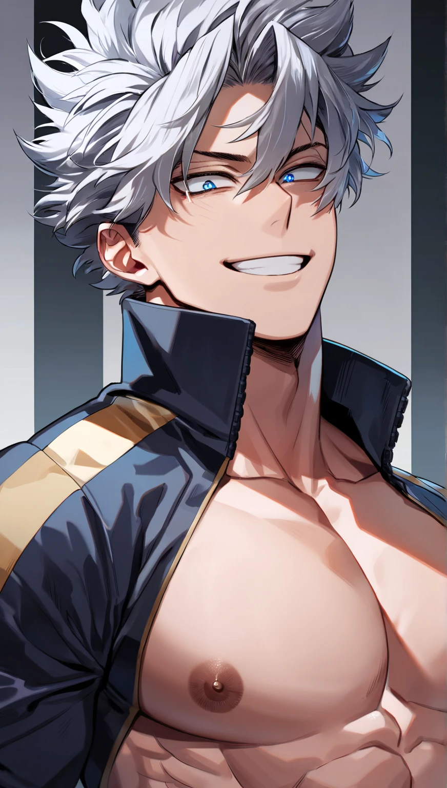 A mais alta qualidade de imagem, Arte de uma Pessoas do sexo masculino,1 homem,jovem e bonito,Arataki Itto,cabelo branco e vermelho,Cabelo liso grande preso ,Pele escura,Anime peito grande,anime wallpaper,sozinho,Foco Masculino,cuecas,Dilation of the pectoral muscles,Virilha saliente,Fundo Urbano,Espalhe as pernas,sexy,(master part, best quality) ,without the shirt, flexing your muscles, Fazendo cara de safado, Big chest, Hot abs