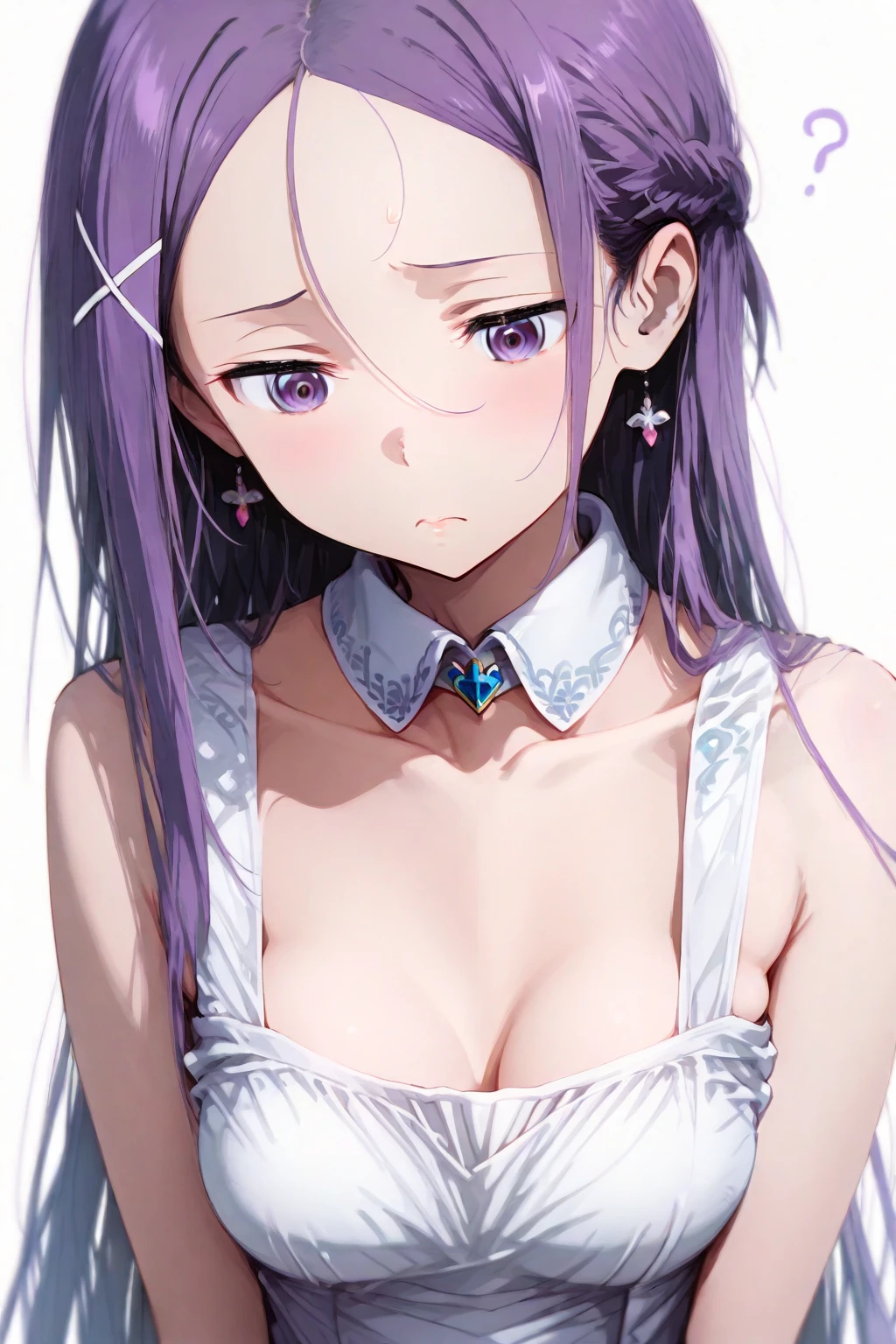 masterpiece, highest quality, 1 girl,99 dialects々, Blue-purple hair、short hair、twin tails、purple eyes(heart-shaped pupil) 、White flower hair ornament、full nude、Sexy、Slender、hot spring background、big breasts、Only the upper body is visible、blush、Face during estrus、the whole body is wet、Courtship action、beautiful breasts