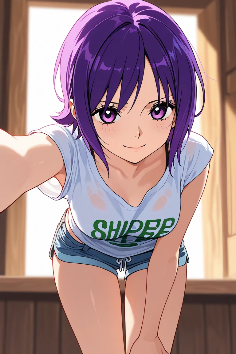 Petiteな女性、Brown skin、、low length、、Small breasts、Black Short Hair、Big round black eyes、naked、全naked、Sexy pose、Raise your arms、smile、Showing teeth、Naughty、Spoiled brat、Lie on the bed in the room、Round face、Round body、 body type