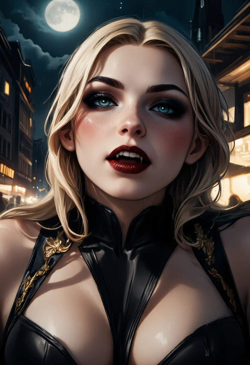 Masterpiece, Cammy, high detail plunging sexy gothic dress, intricately detailed background, (UHD, 8K wallpaper, High resolution), Cinematic lighting, award-winning, extremely detailed skin, extra detailed face, high detail eyes, photo-realistic, Zeiss 85 mm F/1.4, by Ellen von Unwerth