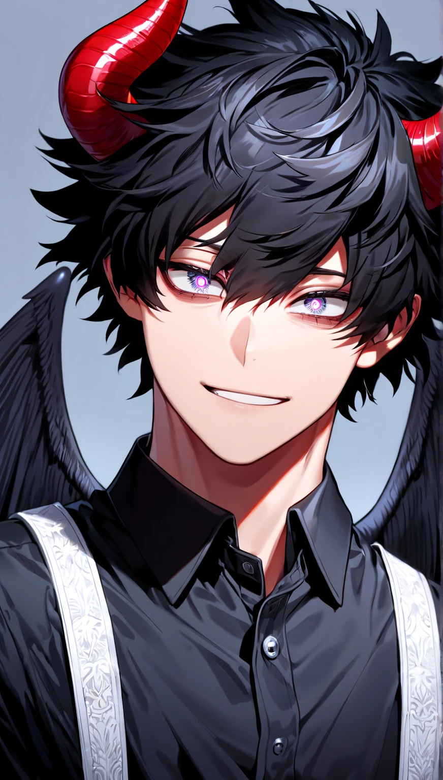 score_9, score_6_climb, source_anime, 1 man, alone, climbper body, Shinomiya Kaguya, conjunctivitis, black hair, black dress, white sailor collar,, Put your hand on your chin., Heart-shaped eyes, no pclimbils, smile softly, tooth, tsurime, black background , stick out your tongue, sexy, saliva, flirt, It has black wings., Hakama style kimono