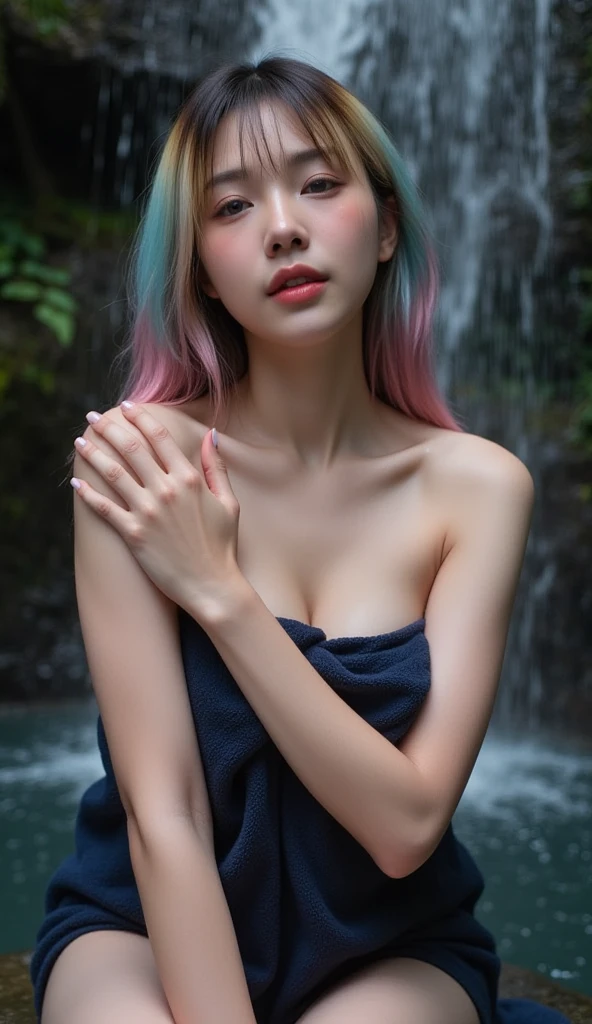 masterpiece, best quality, (photorealistic:1.4), ultra-detailed, (detailed skin, detailed eyes), 8K, RAW, ((beautiful japanese girl with completely blue hair and long hair)), perfect body, 20 years old, professional photoshoot, <lora:add_detail:1.2>, in backyard pool, in water, half body, white t shirt, See thru wet t shirt, wet, wet body, wet hair, <lora:Wet T shirt by Stable Yogi:1>