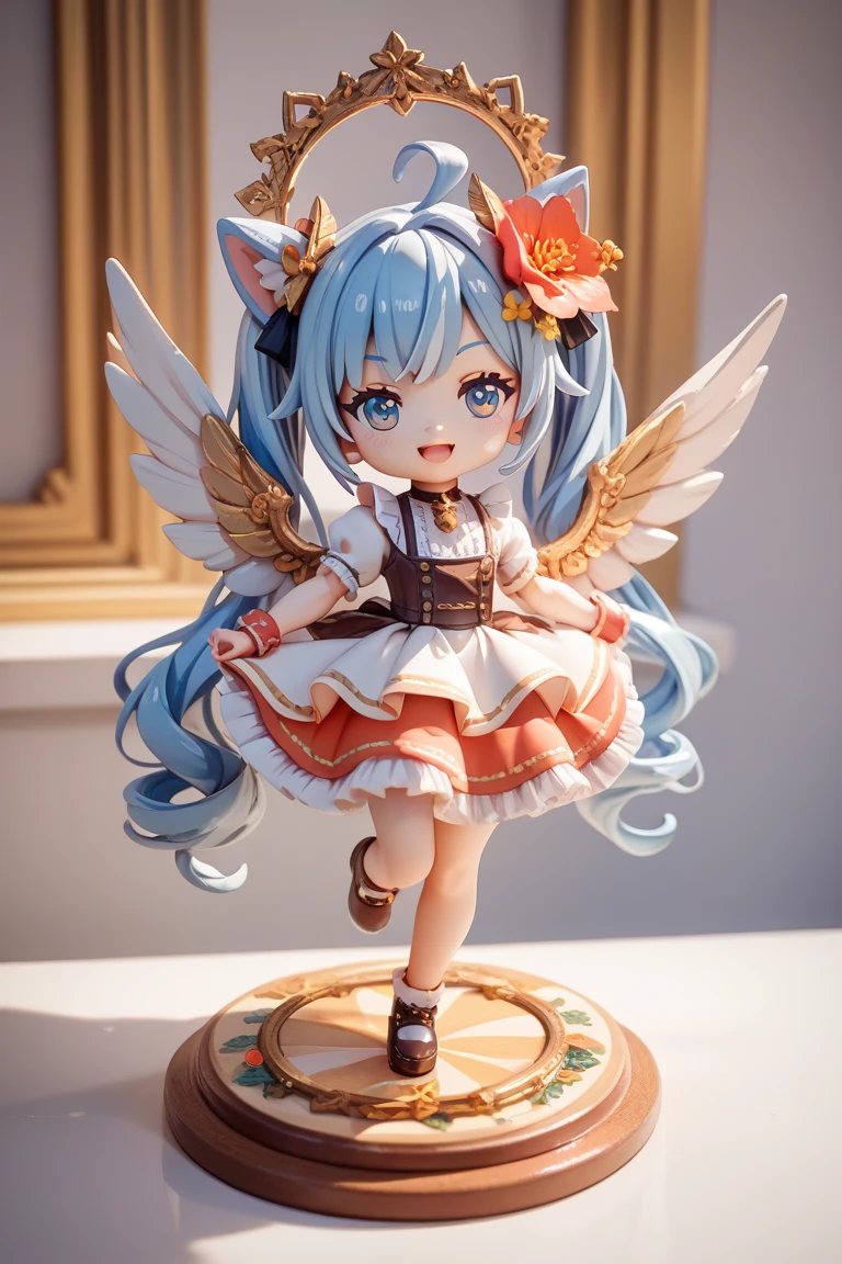 (Chibi: 1.3), Chibi Chara (Masterpiece: 1.4), (Best Quality: 1.4), (Very cute angel girl, super detailed face, jewel-like eyes, white very long hair, colorful gradient hair: 1.4), (Angel Ring:
1.4), (Angel Wings: 1.4), (Full Body, Perfect 2 Arms, Perfect 2 Legs: 1.4), (Perfect 4 Fingers: 1 Thumb), Light, Shine, Bokeh, Super Fine, Full Body, Standing
