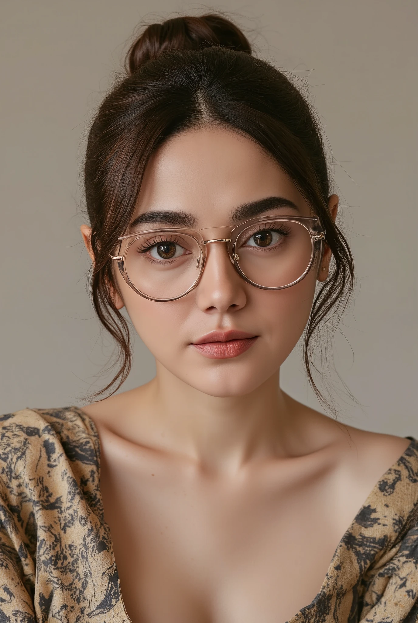 (masterpiece, highest quality, highest quality, )(8K,real photo,Raw photo)detailed face,detailed eyes,cute face,natural makeup,((glasses)),random hairstyle,sexy pose,sexy outfit,whole body,looking at the camera