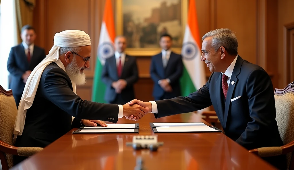 Dr Mohammed Yunus shaking hands with Narendra Modi