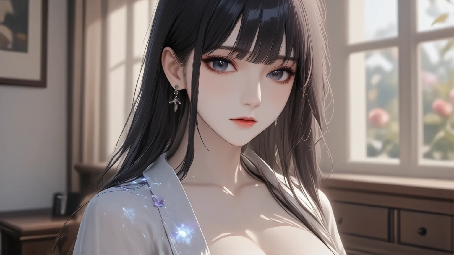 (highest quality), masterpiece, 极其细致的CG8K插painting, high collar, Extremely high collar saturation, All colors become darker, painting, graffiti art, center composition, Highly detailed light and shadow, The face and eyes are very detailed.、((sexual pose:1.5, big breasts:1.4)), slender body shape:1.1、Gorgeous white skin、(black hair:1.3)、(Completely naked:1.6)、super detailed face、lip details、detailed eye、double eyelid、bright, big, Beautiful eyes that shine like jewels、wide shot, 1 girl, Beautiful and cute 16 year old beautiful girl、beautiful bangs、very beautiful face、Expression of being in heat、eyebrows behind bangs、(((Completely naked)))、textured white skin,