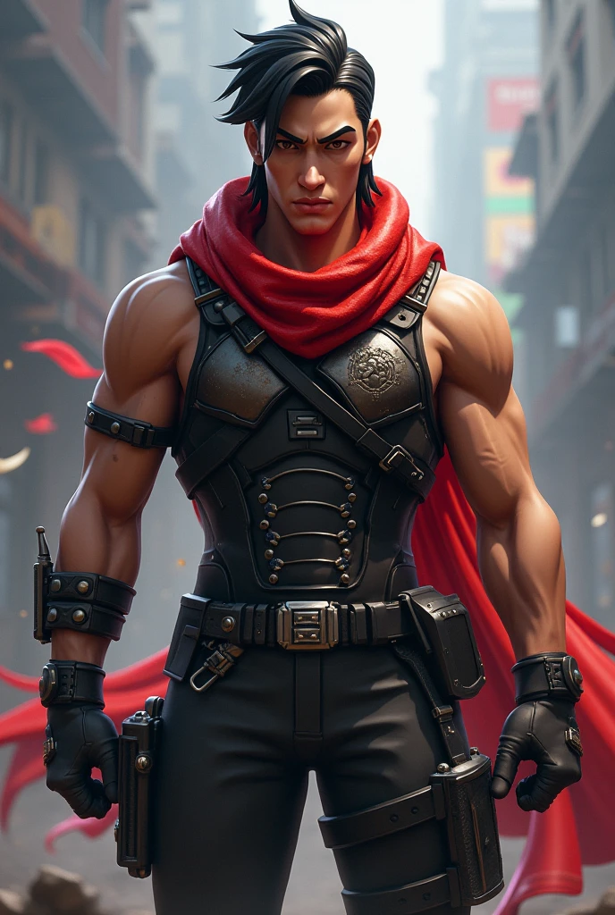 man with closed dark metal armor, full body, long swords in each hand, red eyes, detailed mouth, defined and detailed eyes, defined and detailed nose, tattoo on face, perfect teeth, short hair on shoulder, black hair, defined body, Guts, Berserker, 3 d render character art 8 k, 3 d character art, male warrior, digital fantasy character,  Realistic character concept, unreal 3D engine