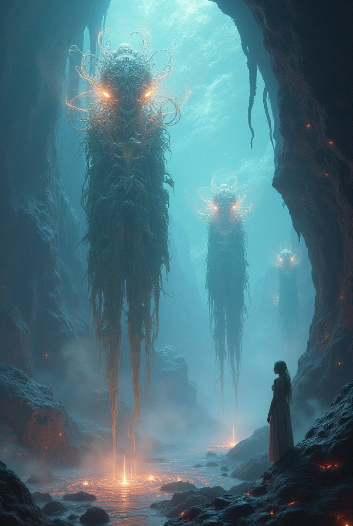 "5 girls (cocoon:1.2), bound, restrained, silk, cocoon, spider web, masterpiece, best quality, highly detailed, spider, cave, suspension,,, attacked by large spiders, cave covered in webs"
