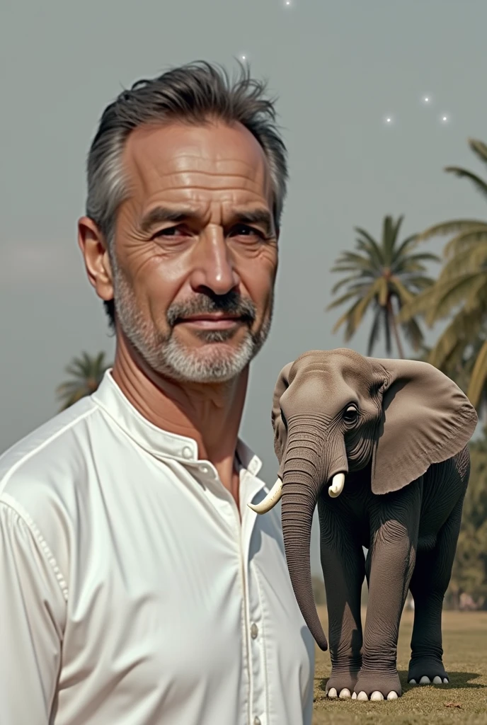 portrait of sks man (riquelme:1), smiling with very short hair, white leather suit, holding a (goose:1.3), (outdoors:1.2), natural lighting, 4k, 8k, 8k realistic, sharp focus, intricate, high resolution <lora:riquelme:1>