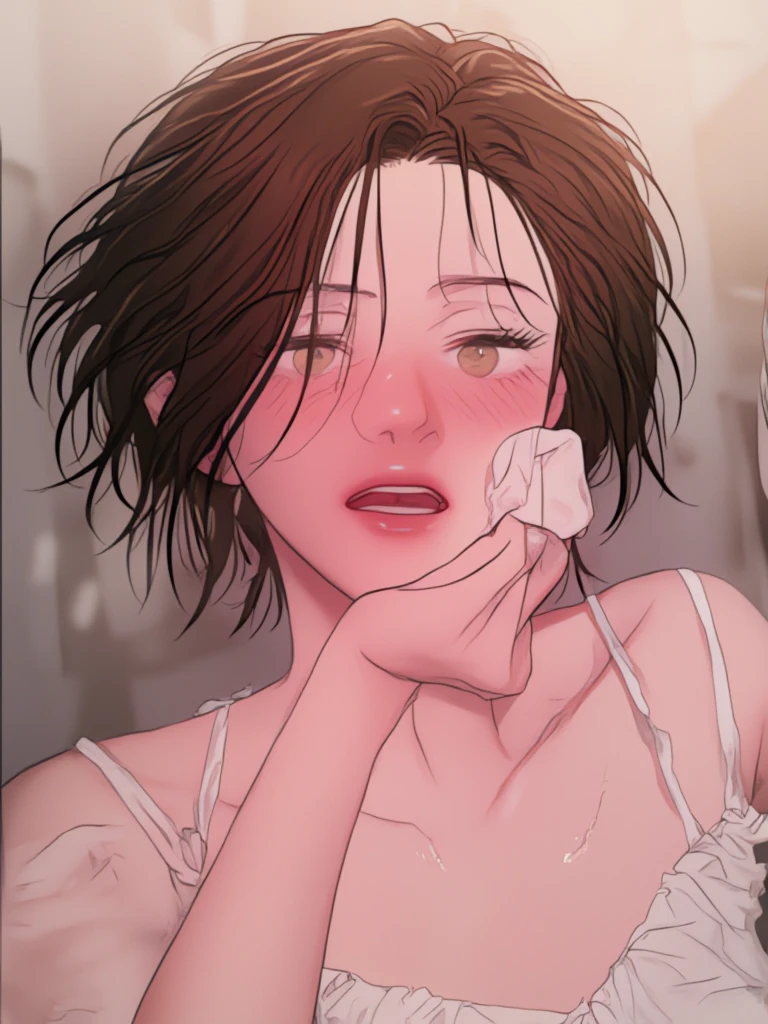 ((the most beautiful woman in the world:1.76)),(masterpiece:1.66),(FHD:1.11),(16K:1.12),(best quality:1.14),high quality,(ultra detailed:1.15),hyper detailed,insanely detailed, exquisite,beautiful,absurdres,1 woman,(house wife:1.5),(40 years old:1.3),(middle-aged:1.49),japanese woman,((the most beautiful woman in the world)),(slender:1.55),beautiful,medium skin,shiny skin,detailed skin,detailed face,beautiful breasts,small breasts,side part, curly hair, half updo,((White panty, white bra, lace)),Dining,(sit to sofa:1.2),(shy:1.76),(from above:1.5),(looking up:1.4),(looking at viewer:1.33),(looking at viewer:1.33),(lewdness:1.54),((sweat:1.47)),(random:1.64)