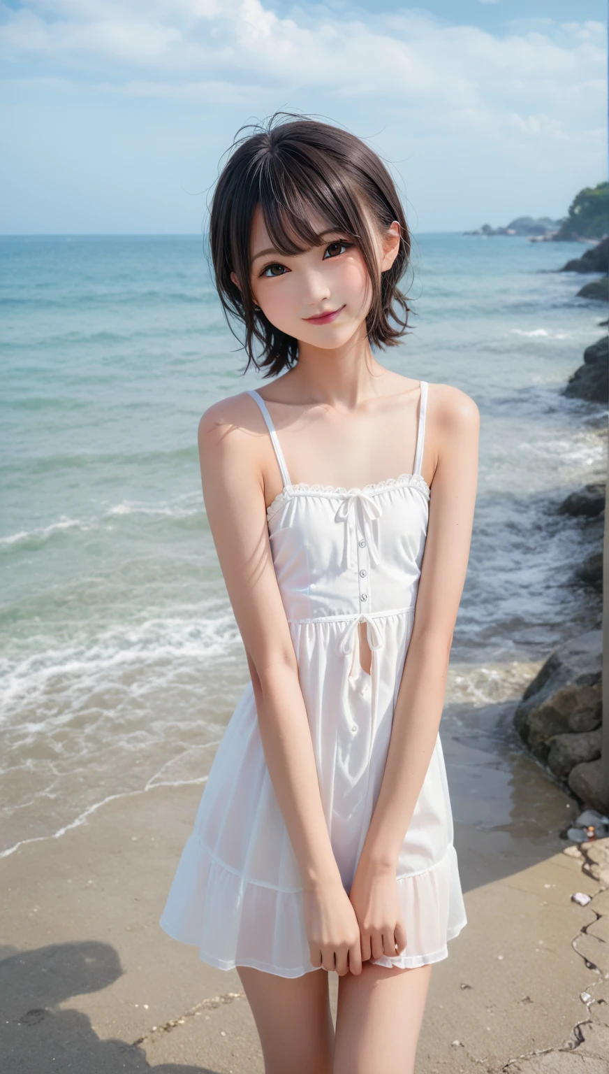 Realistic,High quality and detailed images,,Highest quality,High resolution,1 beautiful girl.feminine,Beach