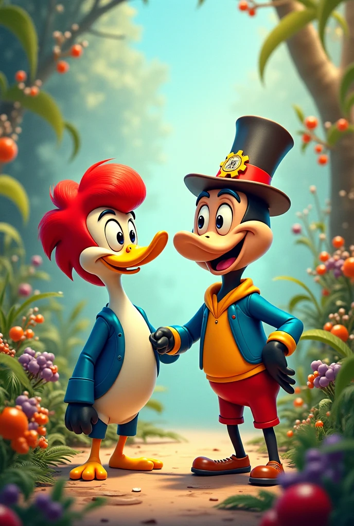 woody Woodpecker smoking marijuana and drinking beer with Freddy Kruegger.