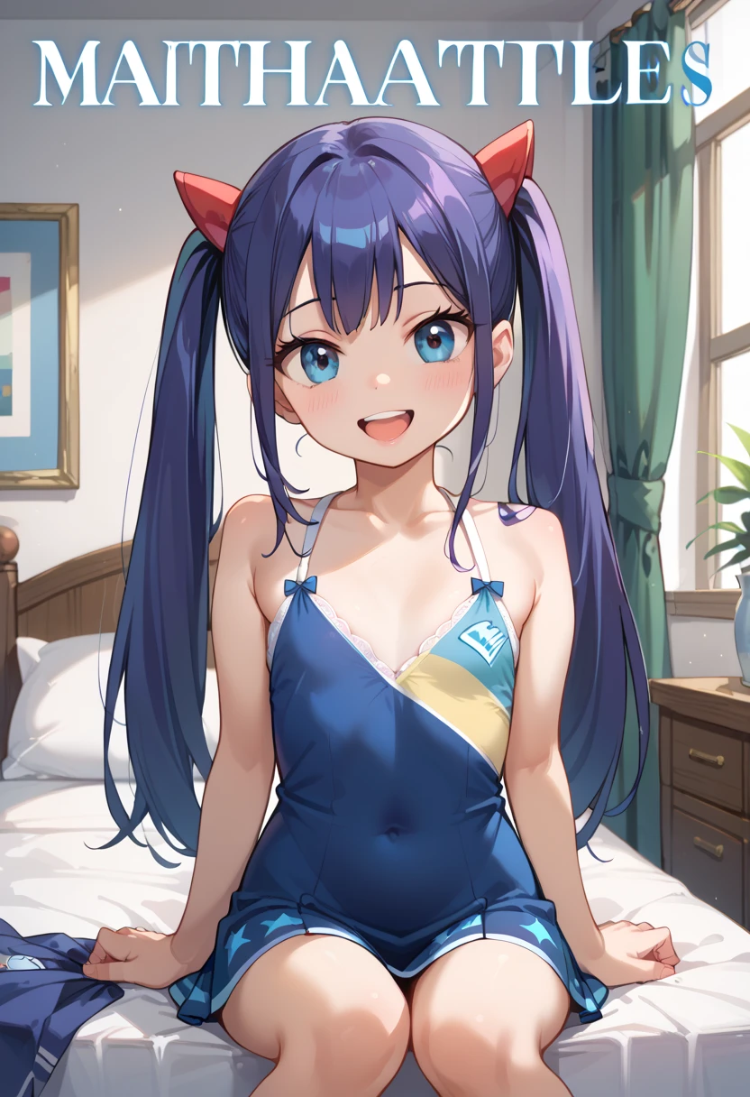 masterpiece, highest quality, High resolution, Arwendy, Long Hair, Twin tails, hair ornaments, Exposing shoulders,
,Bracelet, bracelet, Bedroom,Cowboy Shot,
Embarrassed,press breasts together