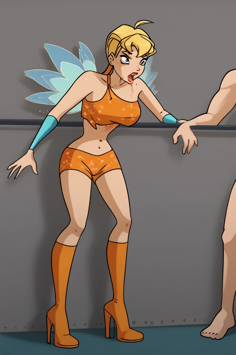 lum, , standing,, boots, oni, smile,, full body, sentai, bikini, horns, curvy, big breast, open mouth teeth