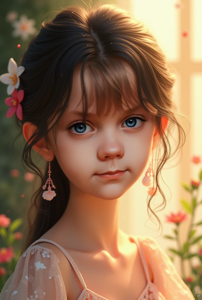 Red, green and black eyes, rutkowski repin, WLOP, Natural brown hair realistic , image, Bokeh, night, An incredibly beautiful happiness, Little girl anime style , Big, perfect eyes by Jean-Baptiste Monge ，Style kawaii realistic portrait, Her eyes are full of light, Smiled happily，light freckles pink and white ruffle dress and braided hair with ribbon stanley artgerm lau style, WLOP style, RossDraws Style, Outdoor Ultra Detail , (((Rich shadows))), WLOP, artgem , Art Station, CG Society, 8K Ultra HD, HDR, whole body,