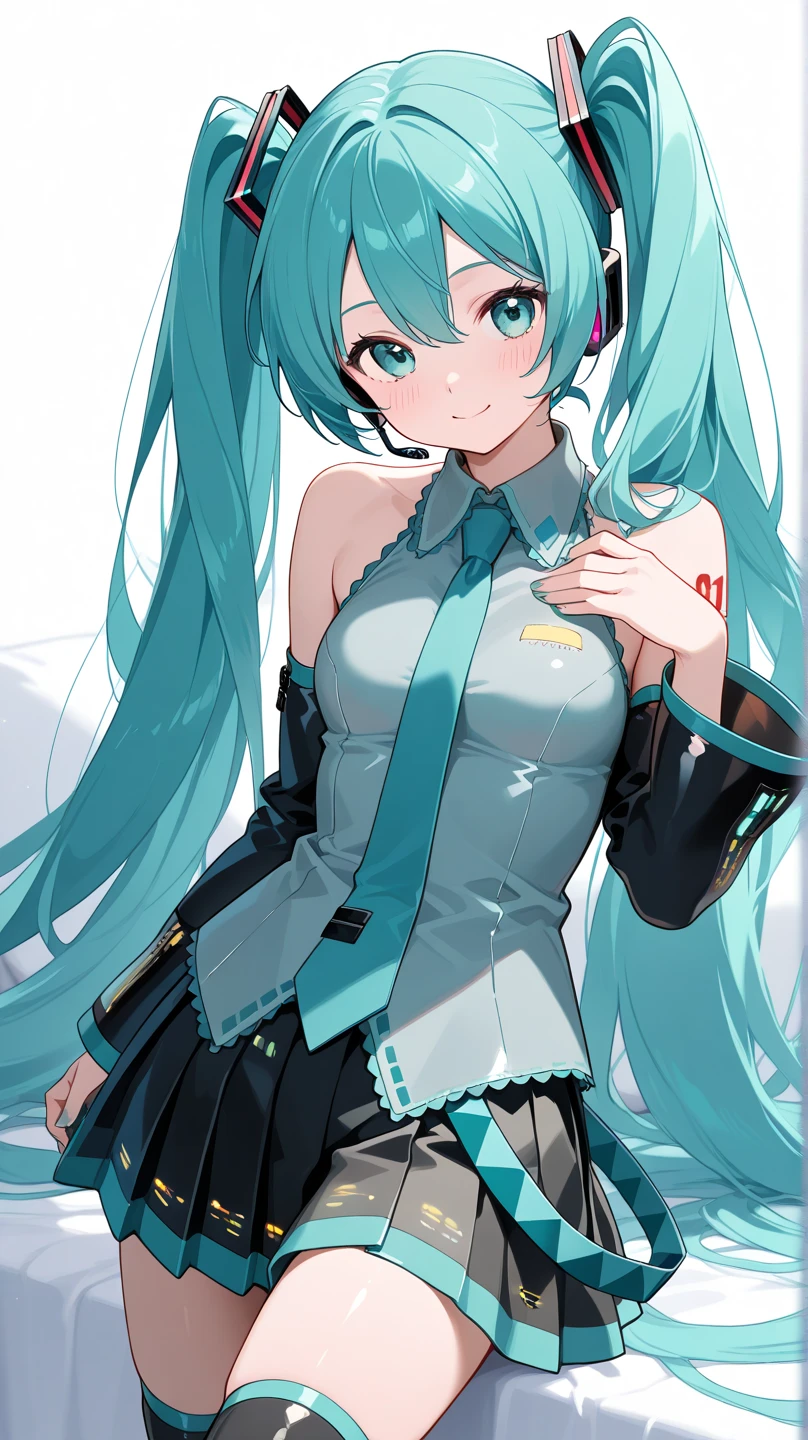 Let's start with a base illustration of a young female character.
Adjust the hair color to Hatsune Miku's iconic turquoise blue.
Style the hair to be very long, reaching below the waist, in twin tails. Ensure the twin tails are evenly balanced and neatly wrapped at the top.
Give the hair a glossy appearance and a slightly voluminous texture.
Create a youthful and cute facial expression with large, expressive eyes. The eye color should be a bright shade of blue.
Give her a characteristic slim and petite body frame.
Remove the distinctive outfit consisting of a sleeveless top, tie, and pleated skirt. Include shades of teal and black in the color scheme.
Include signature accessories such as a futuristic headset, microphone, and detachable sleeves.
Optionally, add knee-high boots or thigh-high socks in matching color tones.
Provide a background that complements the aesthetic, such as a futuristic cityscape or a concert stage with colorful lights.
Please note that due to the complexity of the instructions, it may be challenging for an AI to accurately generate an image based on the exact specifications provided.
Please draw it in a sketch-like style, resembling an idea sketch.
A drawing that looks like it was done with a pencil. A picture drawn in a messy manner. A drawing done with hesitation.