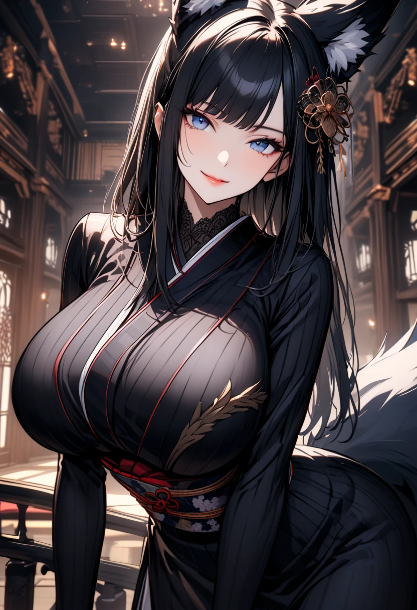 ((最high quality, 8K, masterpiece)), High resolution、(high quality: 1.5)、Very detailed、Detailed face、Bright colors、Natural light、Fine grain、Colorful eyes、Beautiful Face、非常にDetailed faceのテクスチャの女性,masterpiece, 最high quality, Detailed and beautiful eyes,最high quality、Best image quality、masterpiece,Shrine maiden,Big Breasts,Shrine maiden服,hakama,shrine,Fox ears,Fox Tail,Solemn,Main God,pray,Black Hair,Fox,mature female,smile,Just beautiful,masterpiece,最high quality、so beautiful,High resolution,1girl, 独奏,make up,smile,make,(masterpiece:1.2)、(最high quality:1.2)、Latest Glossy Skin