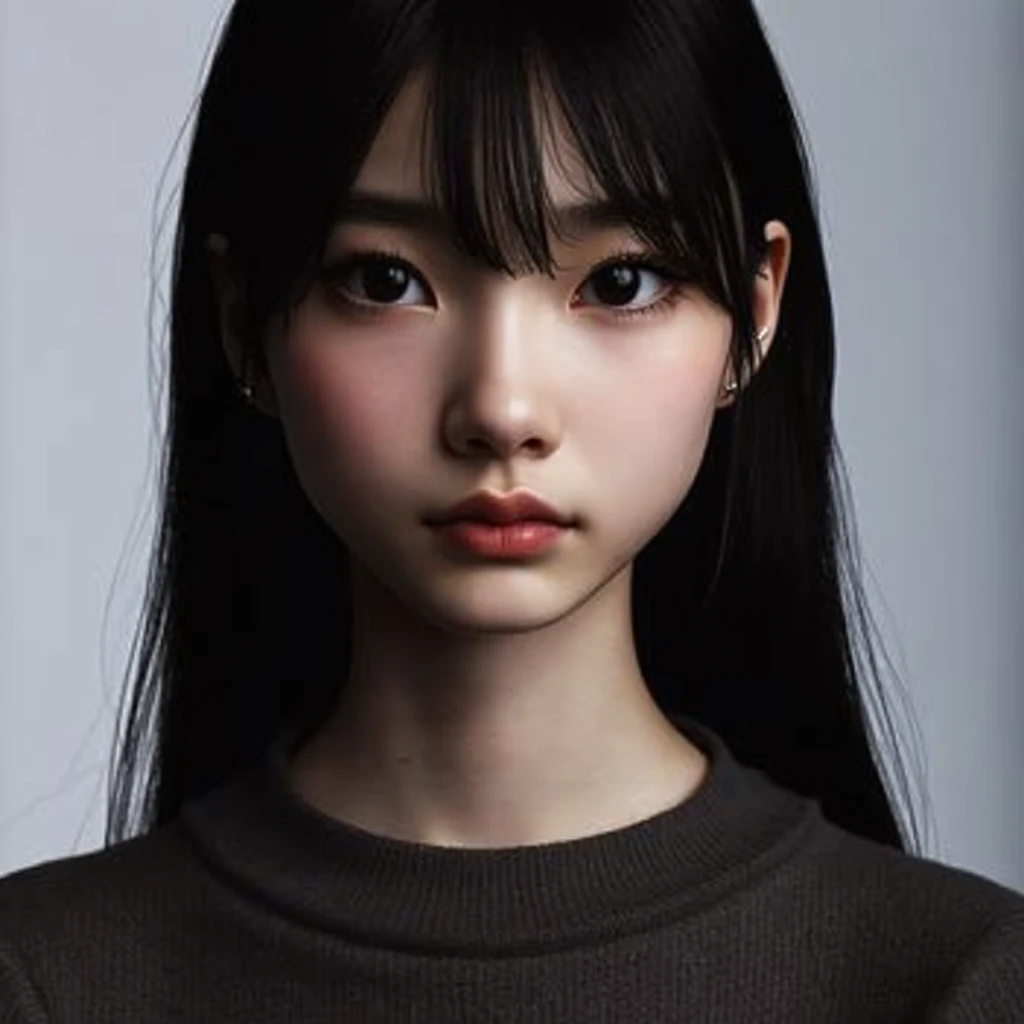 (masterpiece, best quality:1.4), girl, solo, beautiful face, 8k, absurdres, violaceaess, gardeniass, upper body, turtleneck sweater, looking at viewer, no makeup, film grain, chromatic aberration, sharp focus, facelight, sophisticated, (smile:0.5), room, indoor, simple background, bokeh background, [:detail face:10]