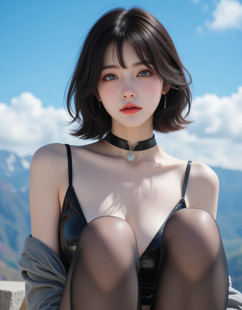 ((masterpiece)), ((highest quality)), (super detailed), ((cute)), cute, (Lovely), ((sexy)), (device), ((very detailed)), 4k, (8k), highest quality, (beautiful), figure, dynamic angle, in the middle, fold your arms, forest, evening, Beautiful woman, alone, warrior, (cold weather gear:1.3), beautiful blue hair, beautiful brown eyes, ((beautiful eyes)), long hair, white teeth, lip, hair ornaments, earrings, necklace, blush, Lens flare, shiny,bob cut hair,