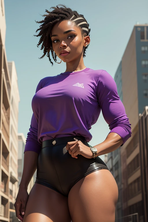 HDR, UHD, 64K, studio lighting, photorealistic, Hyper realistic, symmetric face, unreal engine, bokeh, High resolution , professional photograph , highest quality, ultra details, African-American, 19yogirl, bodypaint model, ebony, stunning bodybuilding psyque,curvy-muscular young girl, toned muscled, ebony from NY slluty vibe, totally naked with ((custom sportwear bodypaint:1.2)) like ((bodypaint leggings:1.2, bodypaint croptop:1.2)), sneakers, cowboy shot, hands on waist, hero posture