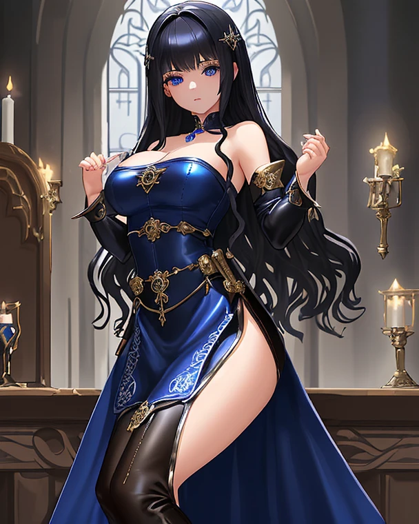 Fantasy sorceress Italian girl 25 years old, very long black hair, dressed as a medieval fantasy sorceress