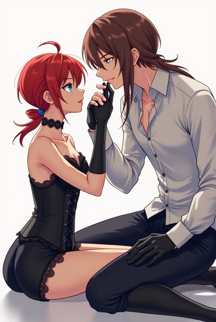 (best quality, high res, masterpiece:1.2),ultra-detailed, foxy girl, black hair with blood red highlights, detailed fox snout, distinct fox ears, vibrant orange fur, edgy punk hairstyle, lace gothic attire, exposed breasts, well-defined abdominal muscles, ((hard sideways sex from behind with a charming fox boy)), brilliant colors, sensual lighting,  like animals, stained glass windows with god rays, bedroom, orgasming expression, excited expression, heavy breathing expression