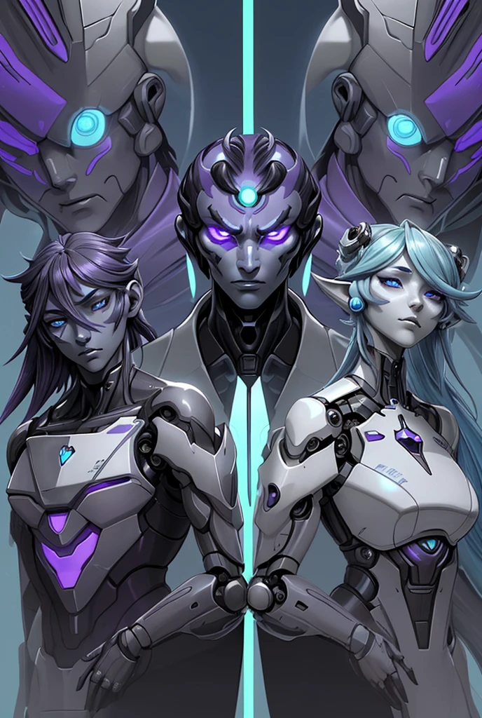 (silly, mr and mrs incredible, sexy space babes), anime characters in a group pose with a bright background, overwatch fanart, official fanart, cyber universe style, hero 2 d fanart artsation, overwatch style, character art the contra, overwatch art team, promotional art, trigger anime artstyle, from overwatch, digital cyberpunk anime art, commission for high res, range murata and artgerm, official artwork