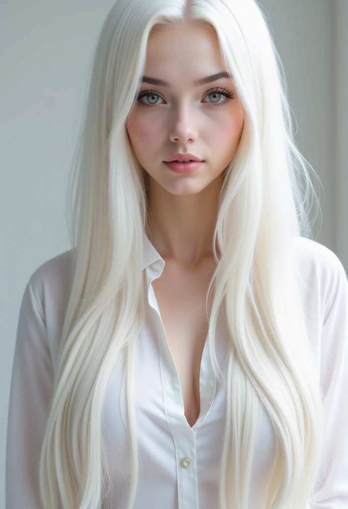 Russian beautiful platinum blonde girl face green eyes fine white skin