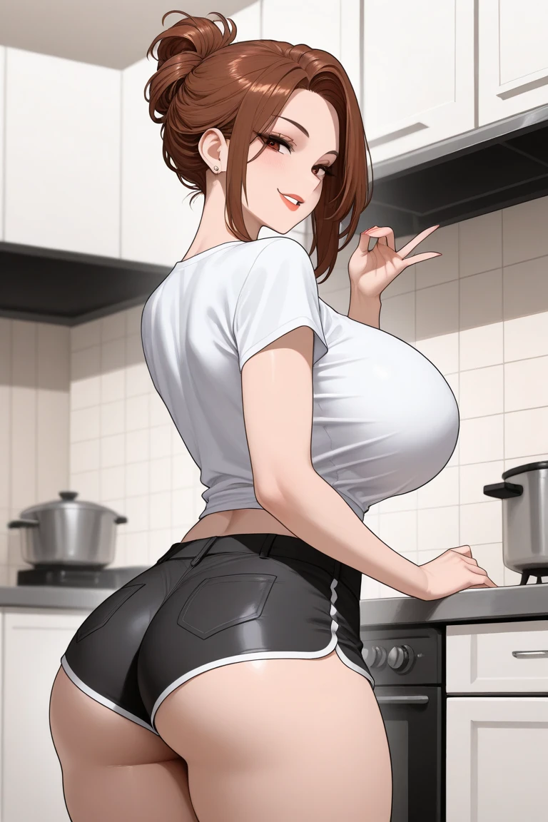 Beautiful hot mature milf mother blacksmith with brown hair and brown eyes and big breasts