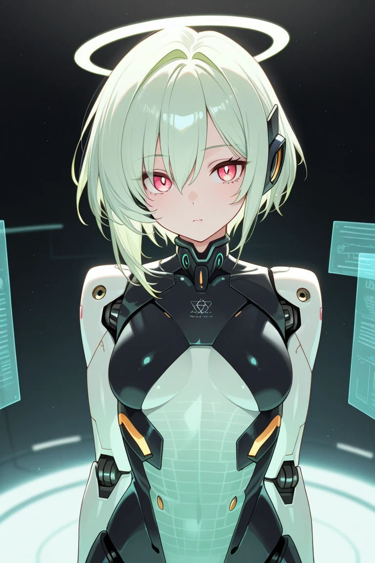 (((1 girl))), ((heterochromia, teal iris in left eye, green iris in right eye))), (((short silver hair, lime-green streaked hair))), happy smile, interacting with holographic computer interfaces, cyberpunk, masterpiece, anatomically correct, super detail, high details, high quality, award winning, best quality, highres, 8k