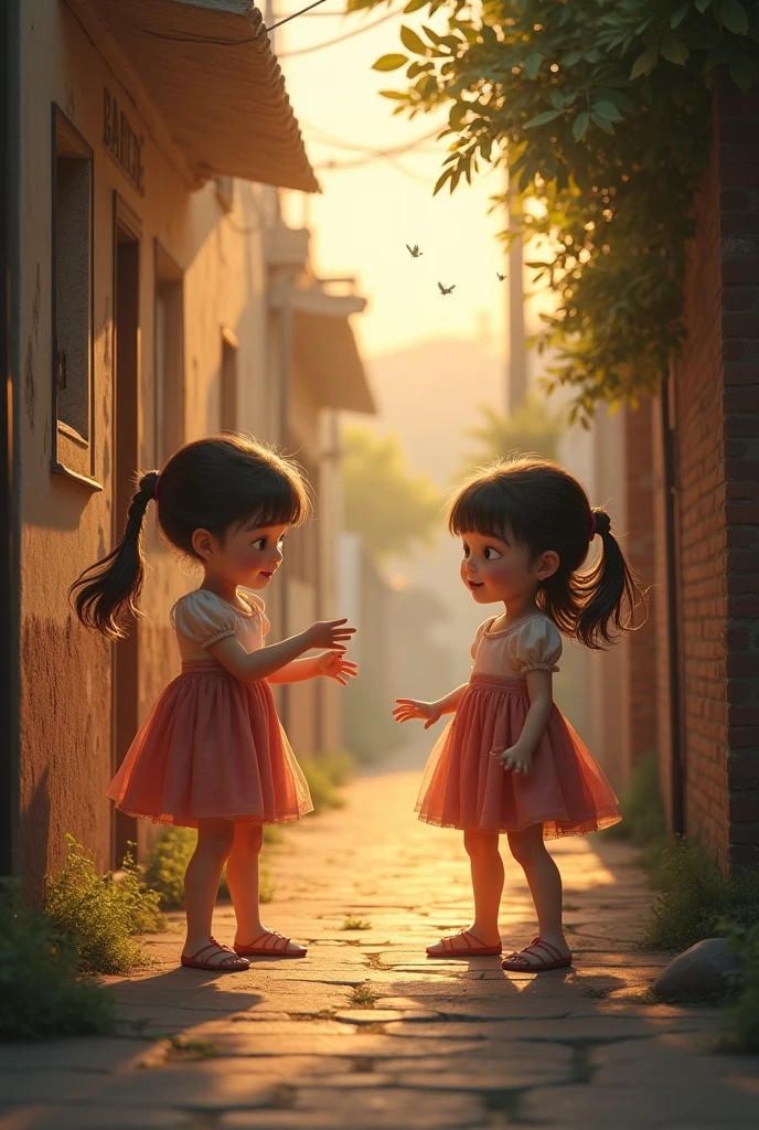 18+Young 2 girls sit in village ai 3d image cartoon type 