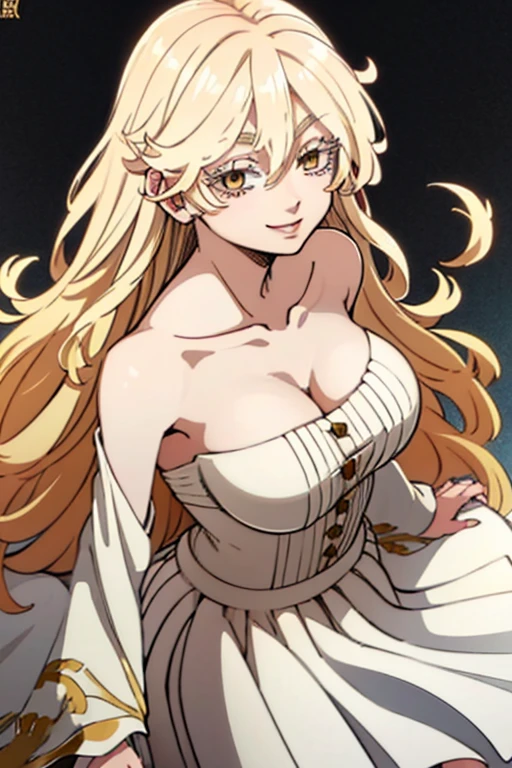 (plain background) (chest covered)(smile) gray skin, pale golden hair and violet eyes, huge knockers, full body standing symmetrical lustful smirking smile face red blush, pink painted nails, 1 girl full body standing straight symmetrical lustful smirking smile face red blushed, red cheeks, hands on hips