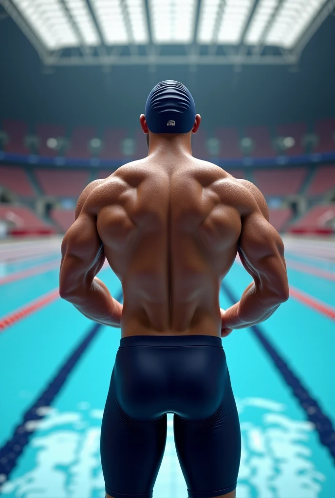 male swimmer in blue swim trunks standing on a diving platform, perfectbody, diego fernandez, tall faces, athletic and beautiful, olympic diving springboard, Alex Kanevsky, perfectbody e proporcional, wearing no shirt, daniel dociu, mid shot of a handsome guy, [ clearly defined abdomen ]!!, Ilya Ozornin. Bulge.