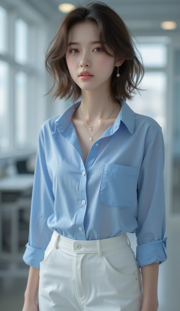 Wearing a blue button down