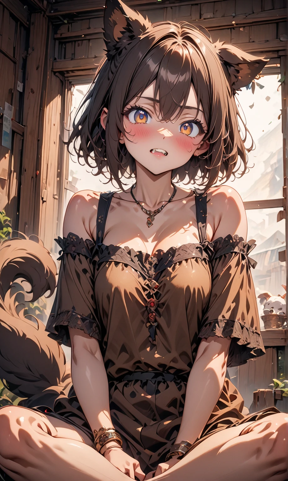 1girll, Exuberant hair, Werewolf girl, Medium breasts, school uniform, , (hairy chest:1.5)shaggy