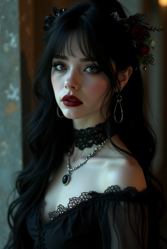 1 girl, long black hair, beautiful detailed eyes, beautiful detailed lips, extremely detailed face, long eyelashes, walking in a castle garden, full moon night, gothic architecture, overgrown vines, moonlight, dramatic lighting, cinematic, highly detailed, intricate, photorealistic, 8k, best quality, masterpiece.