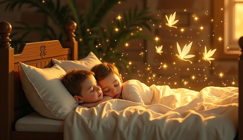 Sleeping girl and boy and ghost and red lights everywhere 