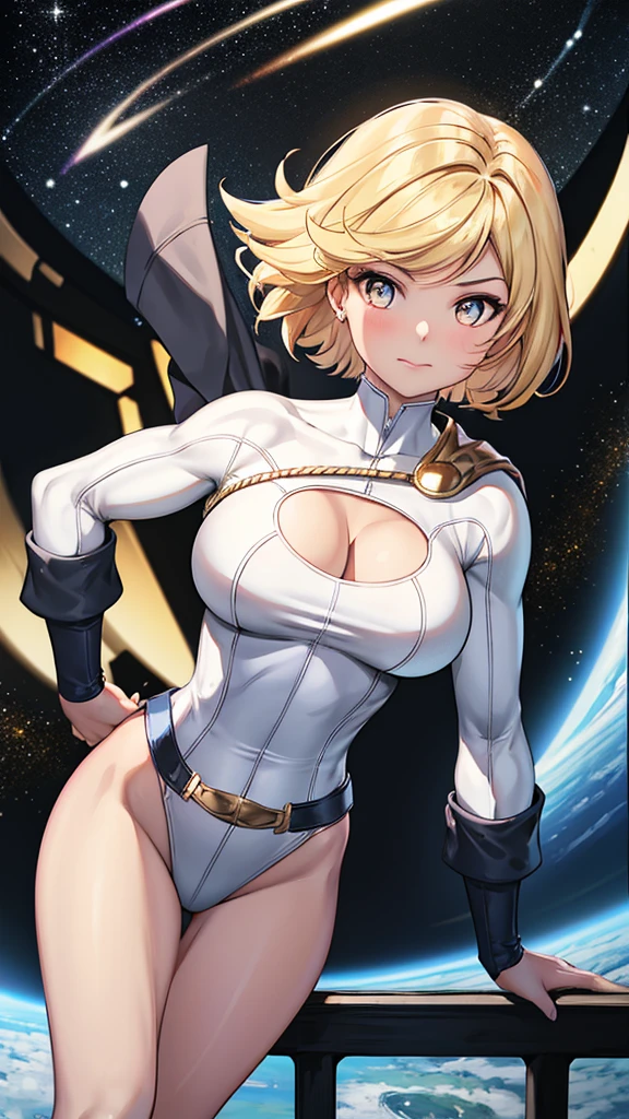 body suit，Blue leotard，highleg, Detailed art photos, beautifull detailed face,  Back lighting, Glamour, Glow, shadowy, oil on canevas, brushstrokes, Soft, Ultra high definition, 8K, unreal enginee 5, Ultra Focus Sharp, ArtGerm, Roisch, nffsw, intricate art masterpiece, Menacing, Golden ratio, Convoluted, epicd, Highly detailed, production cinematic character render, Quality model ultra-high，well-muscled，The whole picture，Finding Pose，Pro Wrestling，Ring alley，