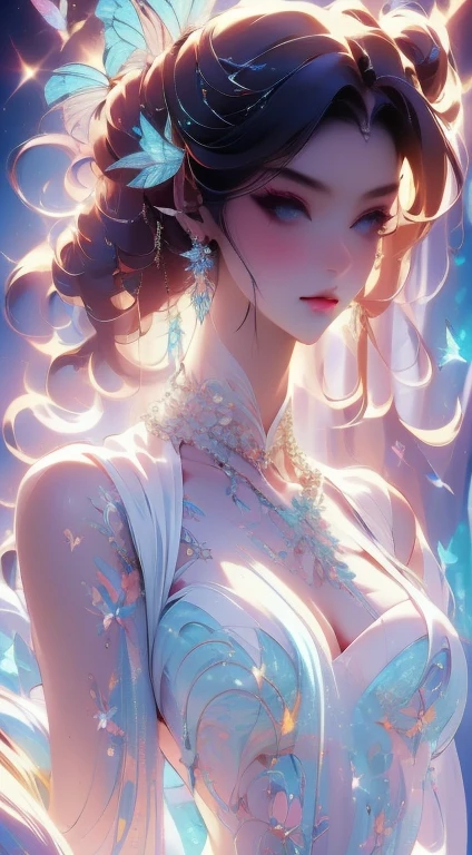 (masterpiece, top quality, best quality, official art, beautiful and aesthetic:1.2), (1girl:1.3), extremely detailed,(fractal art:1.2),colorful,highest detailed,(zentangle:1.2), (dynamic pose), (abstract background:1.5), (treditional dress:1.2), (shiny skin), (many colors:1.4)
1girl,realistic style with fantasy elements,high-definition,realistic blue and light black,charming realistic characters,shiny skin,Surrealism,detailed clothing
<lora:lishirenveil:1:lbw=1,0.9,0.9,0.9,0.5,0.5,0.5,0.3,0,0,0.3,0.5,0.5,0.5,0.5,0.2,0.2>,(((veil,colorful veil,Veil with light particle effect,glowing,dress))),