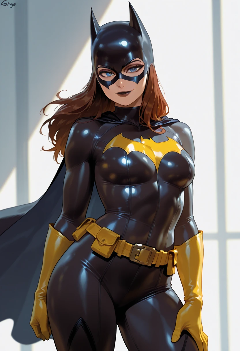 ((Batgirl in a high-tech vigilante outfit with the Batman symbol on her chest., Orange hair and light eyes, In the dark night of Gotham City, Cape that flows with the wind)),(best quality,4K,8K,height,Masterpiece:1.2),very detailed,(realistic,photorealistic,photo-realistic:1.37),Detailed facial features,ดวงตาและใบหน้าที่very detailed,Long eyelashes,Intricate costume details,incredible light,Mood swings,movie elements,((Yellow LED light)), สวมหมวกแบทแมน Asian beauty Girl naked, show your tits, beautiful tits, big tits, natural tits,esbian body, pink tits