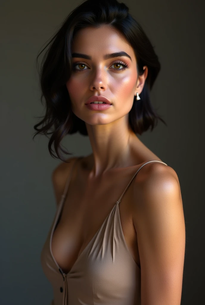 dark shot, film grain, A close up of a woman in a beautiful black dress and a black background, ultra clear, high quality